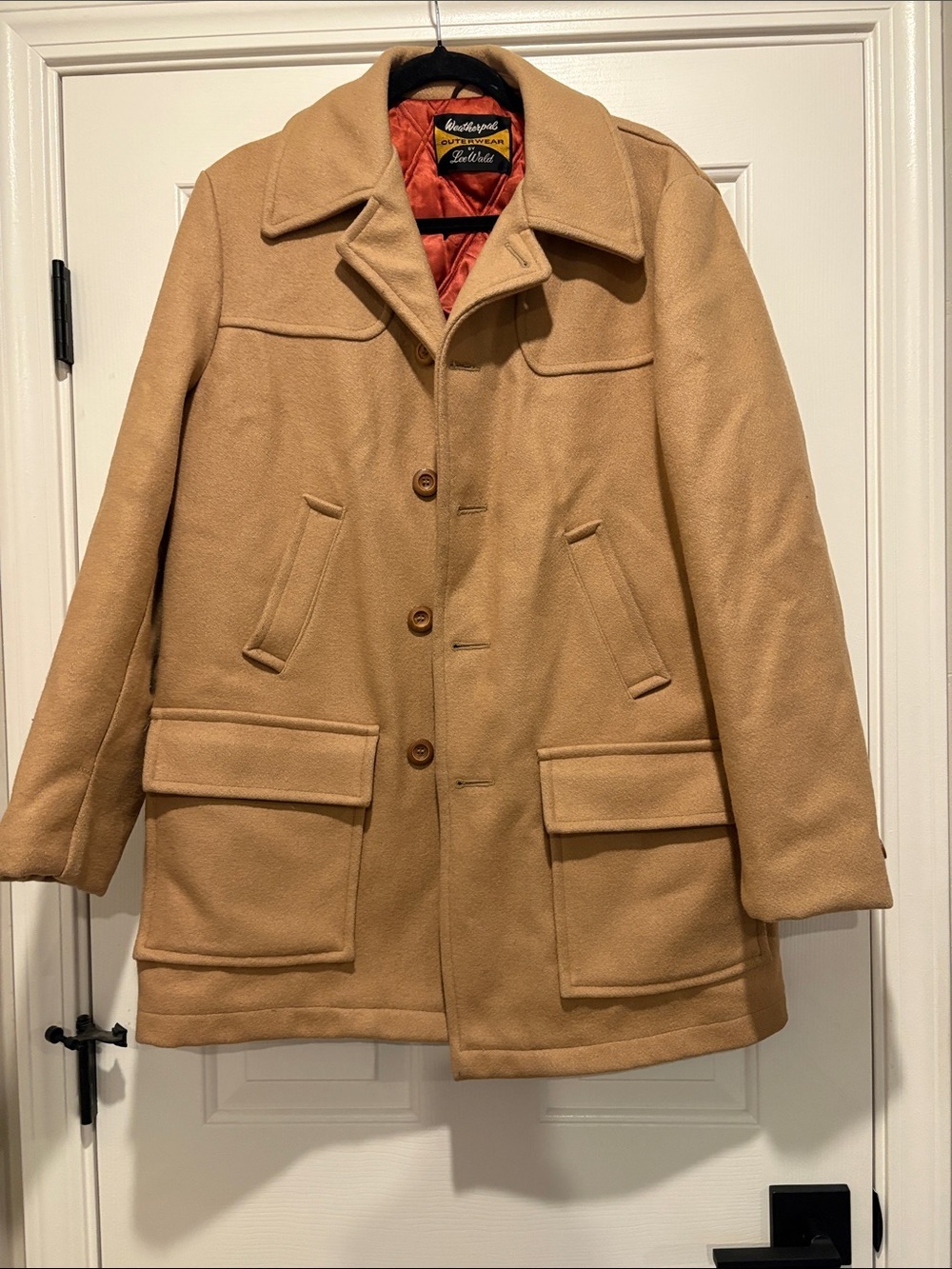 Weatherpal  by Lee War Vintage  Camel Wool Blend Coat with Orange Quilted Lining